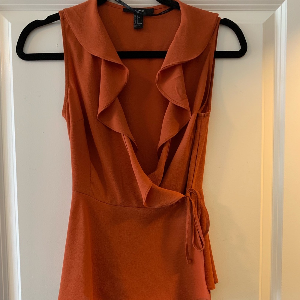 Rust Orange Tie blouse with Ruffle